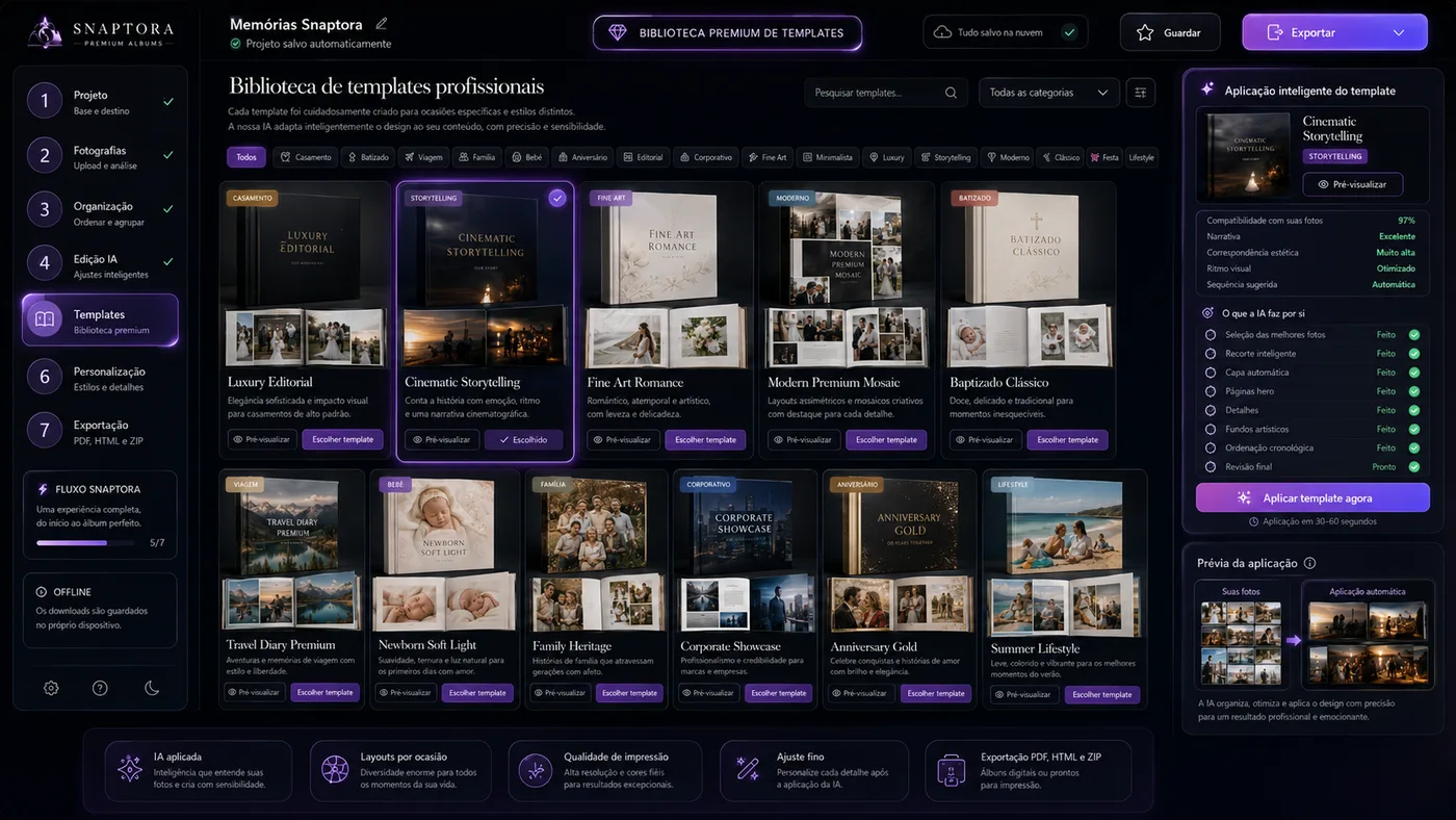 Biblioteca premium de templates Snaptora